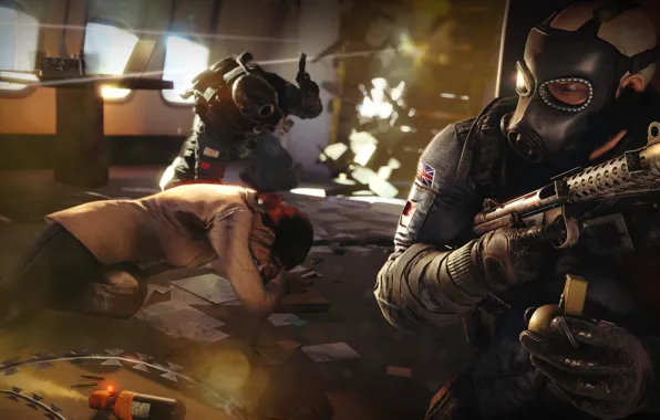 Gas mask, hostage, special forces, SAS, victories, the gun, rainbow six