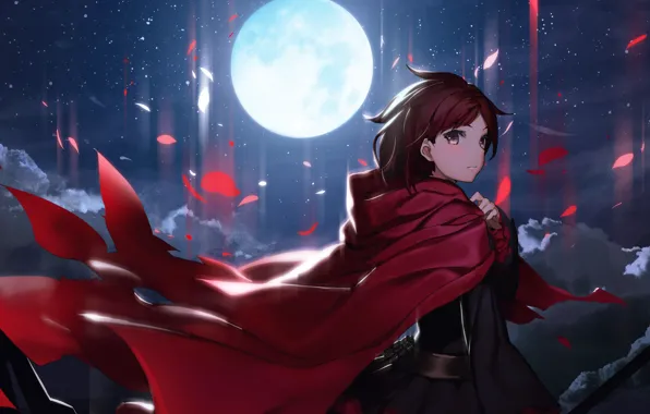 Picture anime, Asian girl, Ruby Rose, Art 4k