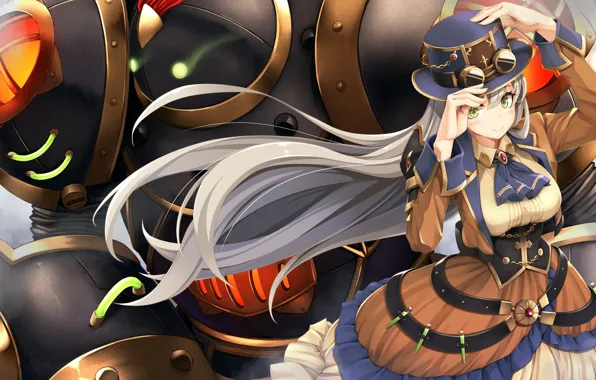 Kawaii, girl, robot, mecha, hat, anime, beautiful, bishojo