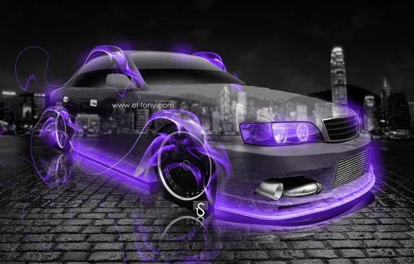 Neon, Fire, City, Flame, Toyota, Fire, Night, Violet