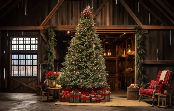 Decoration, balls, tree, interior, New Year, Christmas, gifts, new year