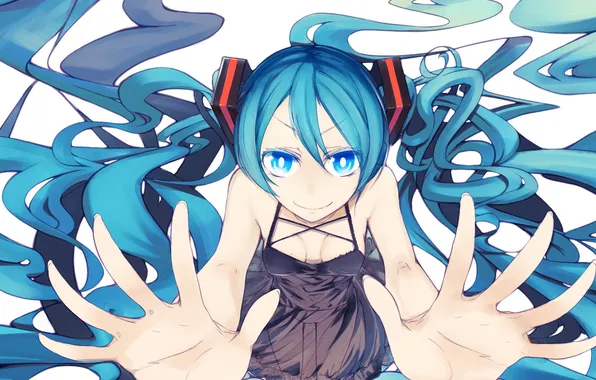 Girl, smile, hair, art, vocaloid, hatsune miku, Vocaloid, al-qalam
