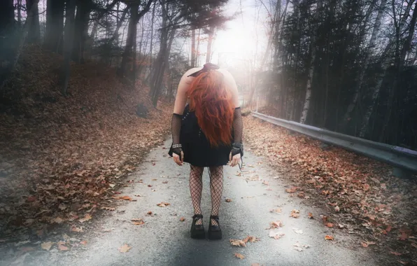 Road, autumn, girl, the situation