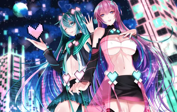 Girls, anime, art, vocaloid, hatsune miku, megurine lukа
