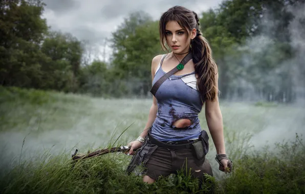 Picture Tomb Raider, long hair, women, standing, photo manipulation, looking at viewer, video game characters, AI …