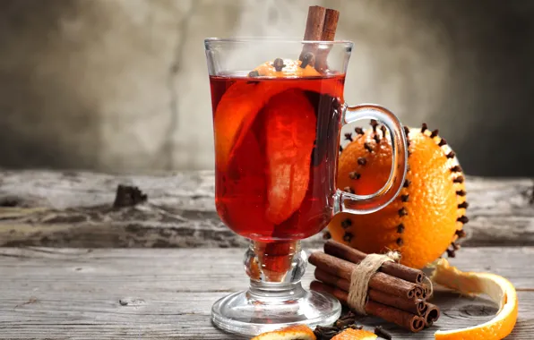 Hot, orange, drink, cinnamon, spices