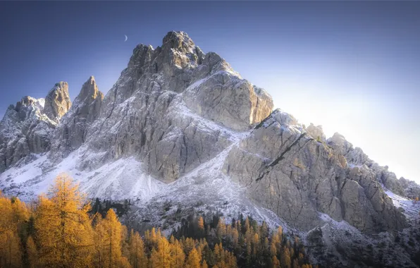 Autumn, the sky, nature, dawn, mountain, a month, morning