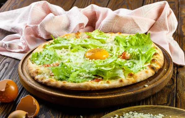 Picture egg, salad, Pizza