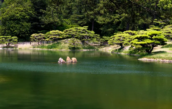 Pond, Park, Japan, Takamatsu, Ritsurin garden, Ritsurin Park