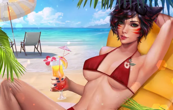 Sand, The ocean, Sea, Beach, Girl, Look, Cocktail, Summer