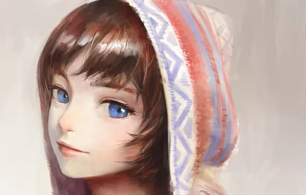 Picture girl, face, anime, art, hood, nababa