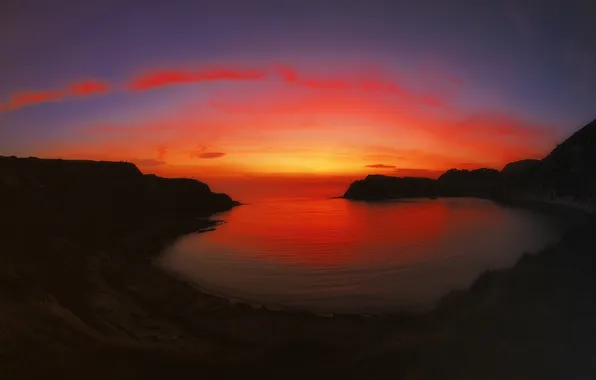 Sea, the sky, clouds, rocks, shore, glow
