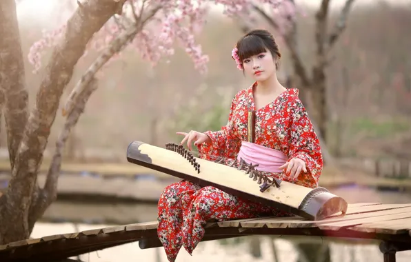 Picture girl, music, Asian
