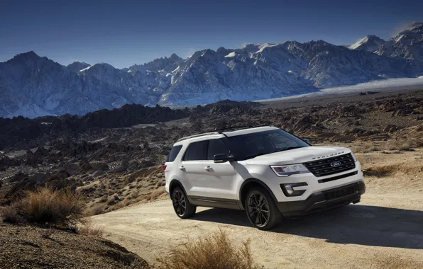 White, the sky, mountains, tops, Ford, primer, Sport, SUV
