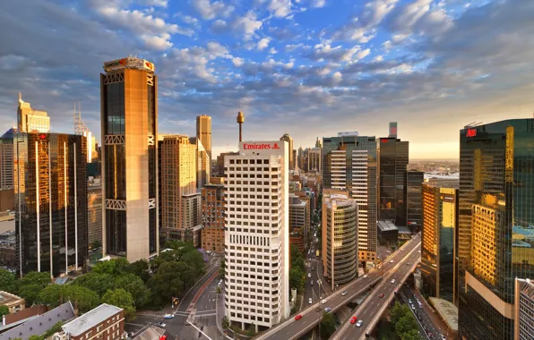 Picture tower, skyscrapers, Australia, overpass, Sydney