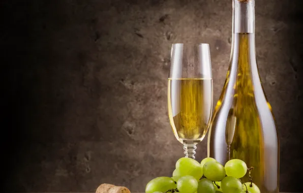 Table, wine, glass, bottle, grapes, tube, green, corkscrew