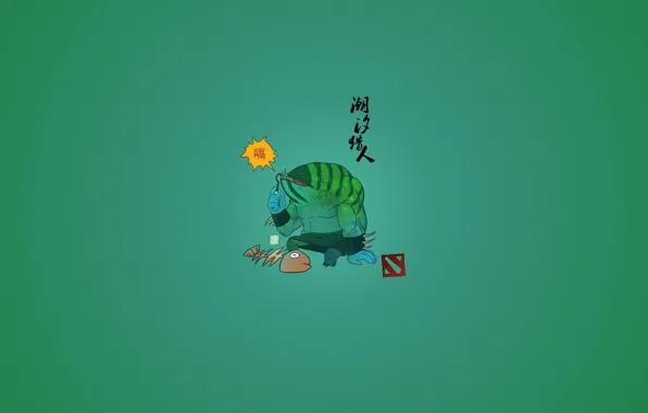 Sea, fish, characters, monster, dota, green background, hero, TideHunter
