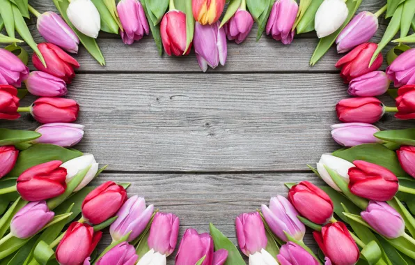 Picture heart, Board, tulips