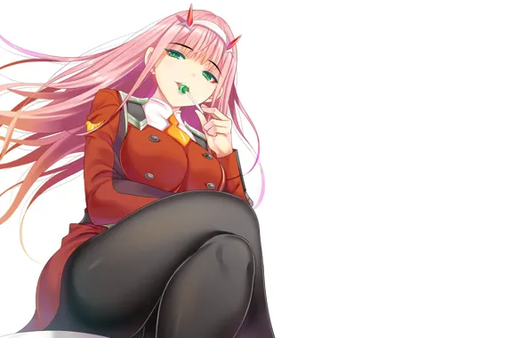 Girl, anime, art, Lollipop, candy, sitting, 002, Darling In The Frankxx