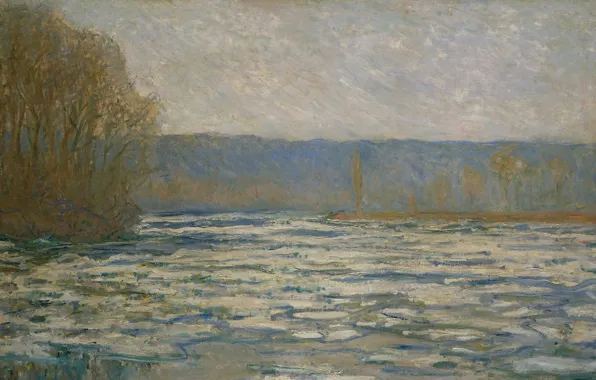 Landscape, picture, Claude Monet, Floating ice on the Seine near: