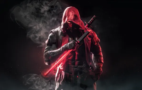 Picture samurai, red hood, meets