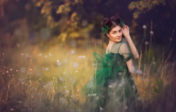 Grass, look, girl, nature, dress, brunette, bundles, Tanya Markova