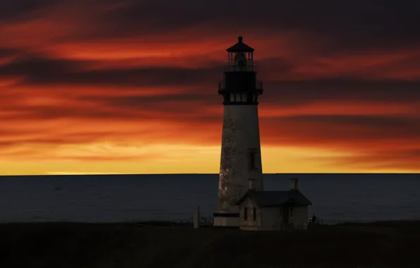Sea, night, Oregon, Yaquina Head Lighthouse