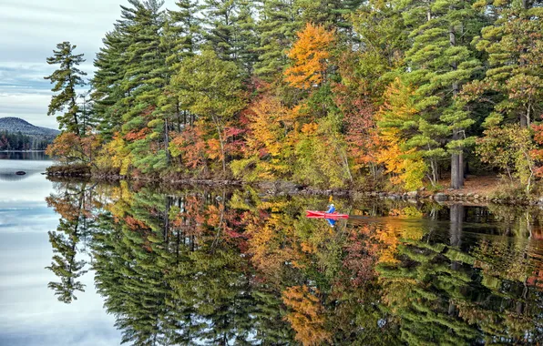 Picture autumn, landscape, lake, boat