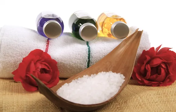 Picture flower, towel, Spa, salt, the bottles