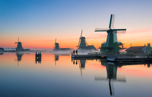 Picture sunset, the evening, channel, mill, Netherlands, Holland, Zaanse Schans