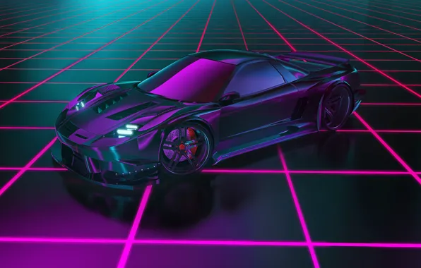 Honda, Neon, Concept Art, Honda NSX, Synth, Retrowave, Synthwave, New Retro Wave