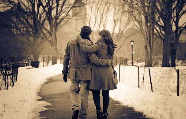 Picture snow, the city, woman, male