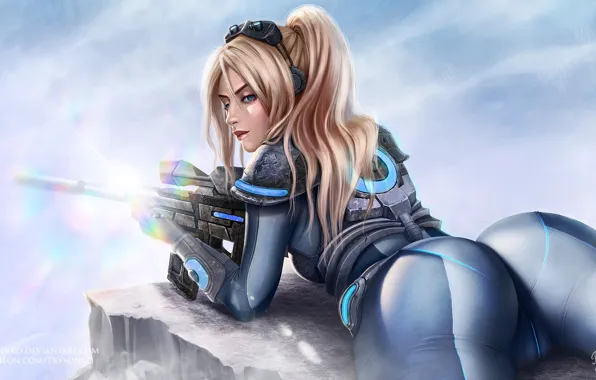 Ass, girl, feet, blonde, costume, starcraft, sniper, ass