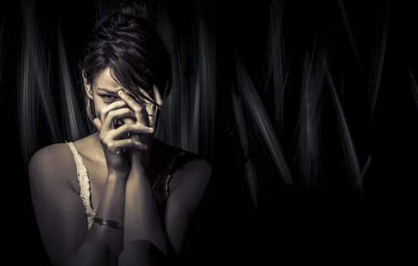 Girl, background, despair