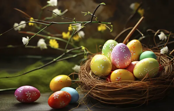 Branches, eggs, Easter, socket, colorful, eggs