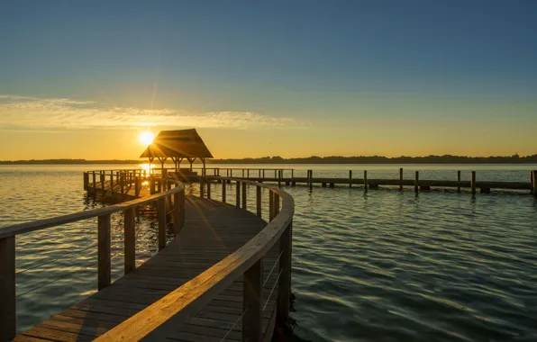 Picture lake, dawn, morning, Germany, pier, Hemmelsdorfer See Lake