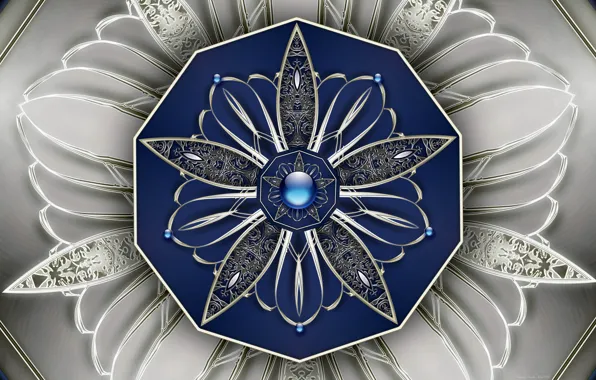 Picture white, line, blue, star, petals, beads