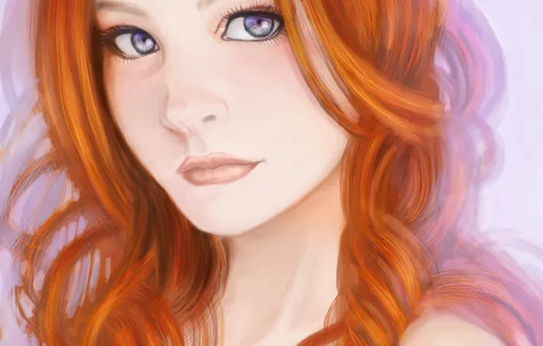 Girl, face, art, red