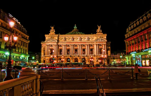 Night, lights, France, Paris, home, theatre, Opera