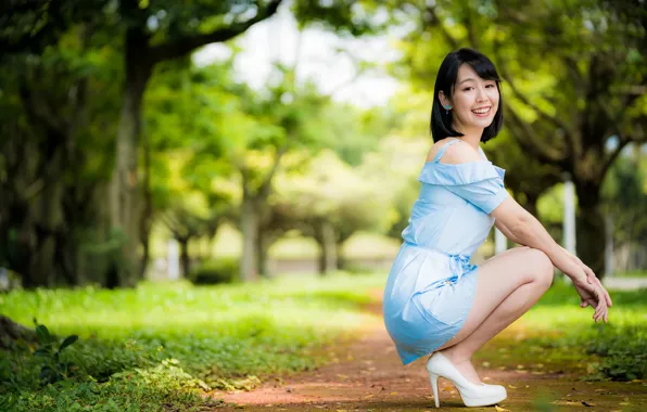 Pose, smile, dress, Asian, bokeh