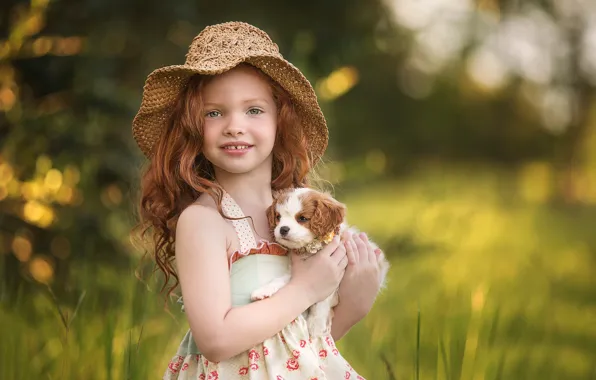 Picture girl, dog, redhead