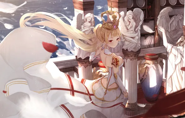 Girl, anime, train, art, statues