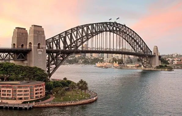 Sunset, bridge, the city, Australia, Bay, Sydney, Australia, Sydney