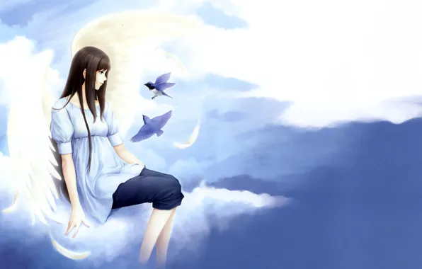 Girl, clouds, birds, tenderness, clouds, Kara no shoujo