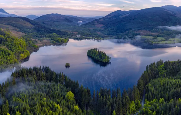 Picture forest, mountains, lake, Scotland, panorama, Scotland, The Grampian mountains, Loch Ard