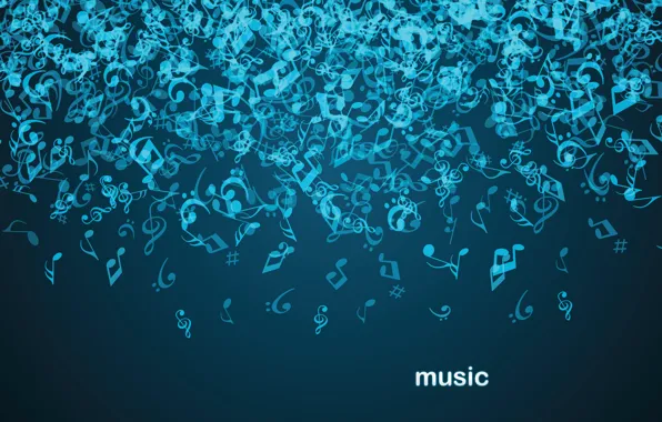 Picture abstraction, notes, music, music, drop, gravity, dark blue background, music.