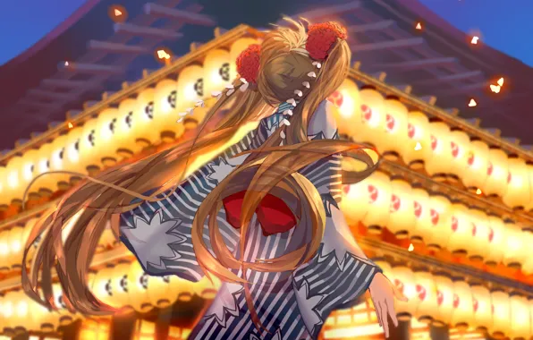 Girl, Hatsune Miku, lanterns, Vocaloid