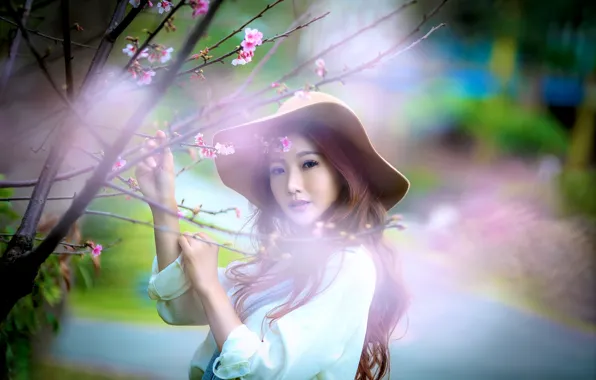 Look, girl, hat, Asian, bokeh