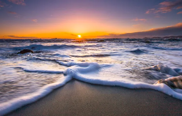 Picture sunset, sea foam, New Zeland, ocean, Paekakariki