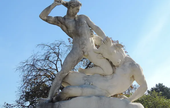 Paris, fight, warrior, statue, The Tuileries Garden